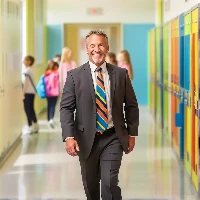 Superintendent walking the hallways of his school.